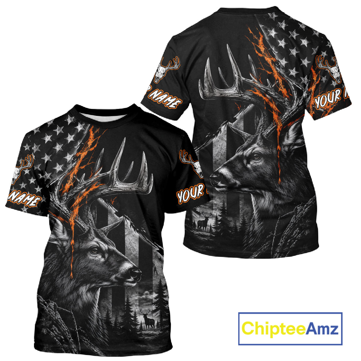 Whitetail Deer Hunting American Flag 3D All Over Printed Shirts Personalized Patriotic Hunting Gifts NBT1070