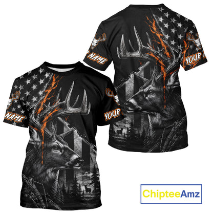 Whitetail Deer Hunting American Flag 3D All Over Printed Shirts Personalized Patriotic Hunting Gifts NBT1070