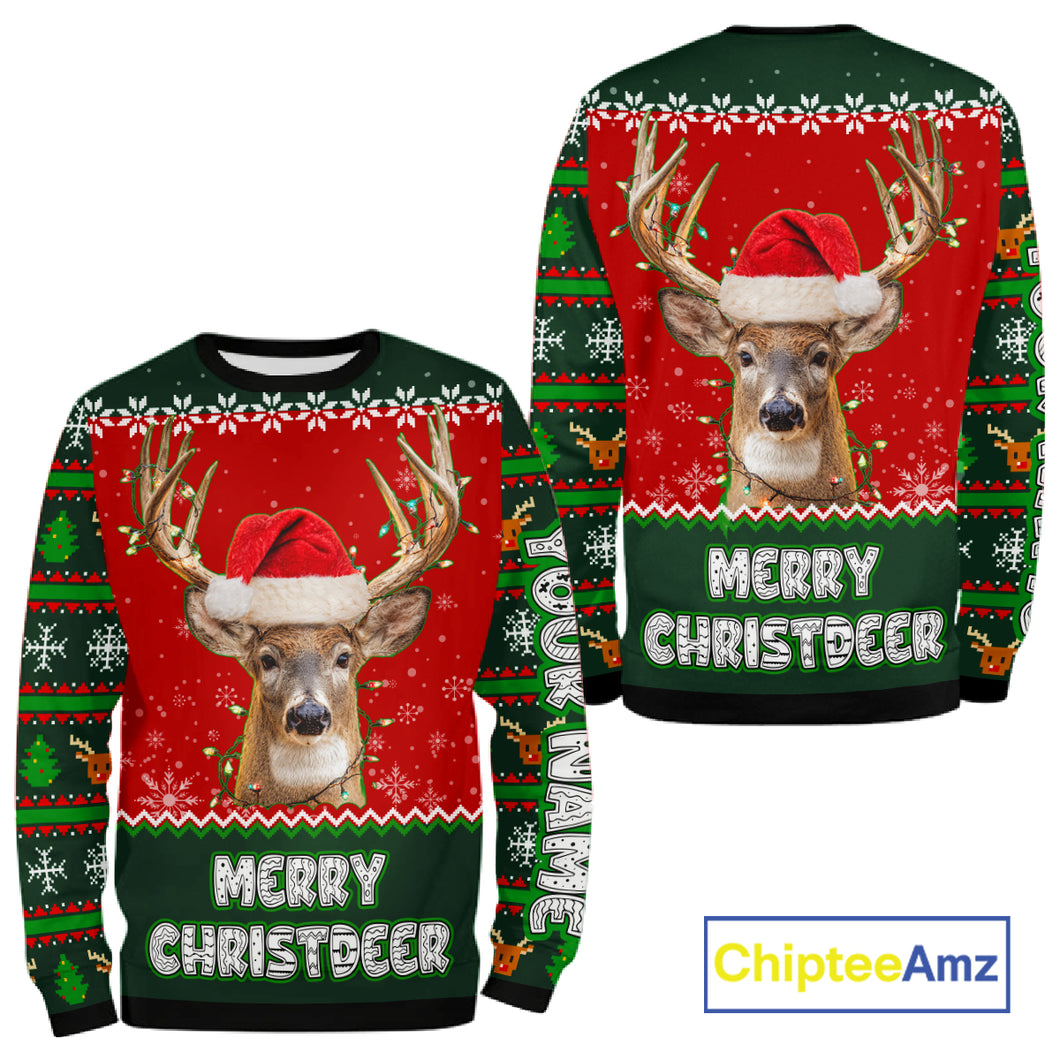 Funny Ugly Christmas Pattern Deer Hunting Custom Name 3D All Over Print Shirts Christmas Shirt NBT285