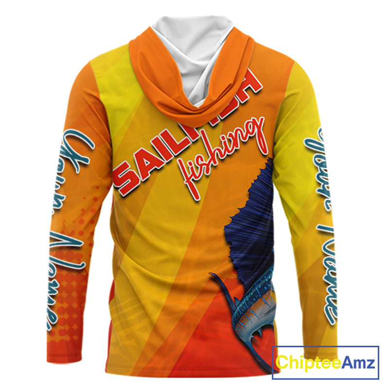 Custom Sailfish Saltwater Long Sleeve Hooded Fishing Shirts, Long Sleeve Performance Fishing Shirts NBT428
