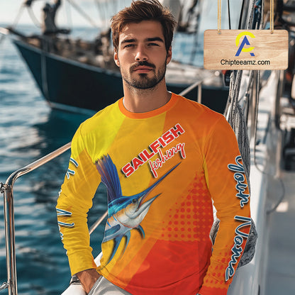 Custom Sailfish Saltwater Fishing Shirts Long Sleeve, Long Sleeve Performance Fishing Shirts NBT428