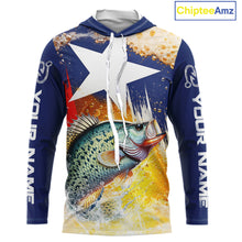 Load image into Gallery viewer, Custom Texas Flag Crappie Fishing Shirts, Funny Fishing Beer Shirts Long Sleeve Hooded For Team NBT617