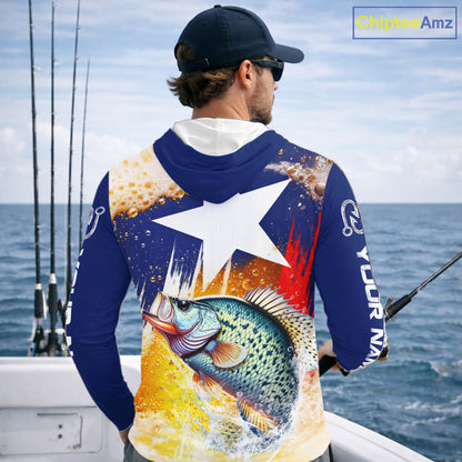Custom Texas Flag Crappie Fishing Shirts, Funny Fishing Beer Shirts Long Sleeve Hooded For Team NBT617