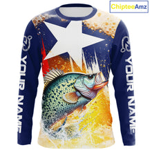 Load image into Gallery viewer, Custom Texas Flag Crappie Fishing Shirts, Funny Fishing Beer Shirts Long Sleeve For Team NBT617