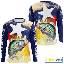 Load image into Gallery viewer, Custom Texas Flag Crappie Fishing Shirts, Funny Fishing Beer Shirts Long Sleeve For Team NBT617