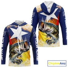 Load image into Gallery viewer, Custom Texas Flag Bass Fishing Shirts, Funny Fishing Beer Shirts Long Sleeve Hooded For Team NBT618