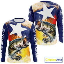 Load image into Gallery viewer, Custom Texas Flag Bass Fishing Shirts, Funny Fishing Beer Shirts Long Sleeve For Team NBT618