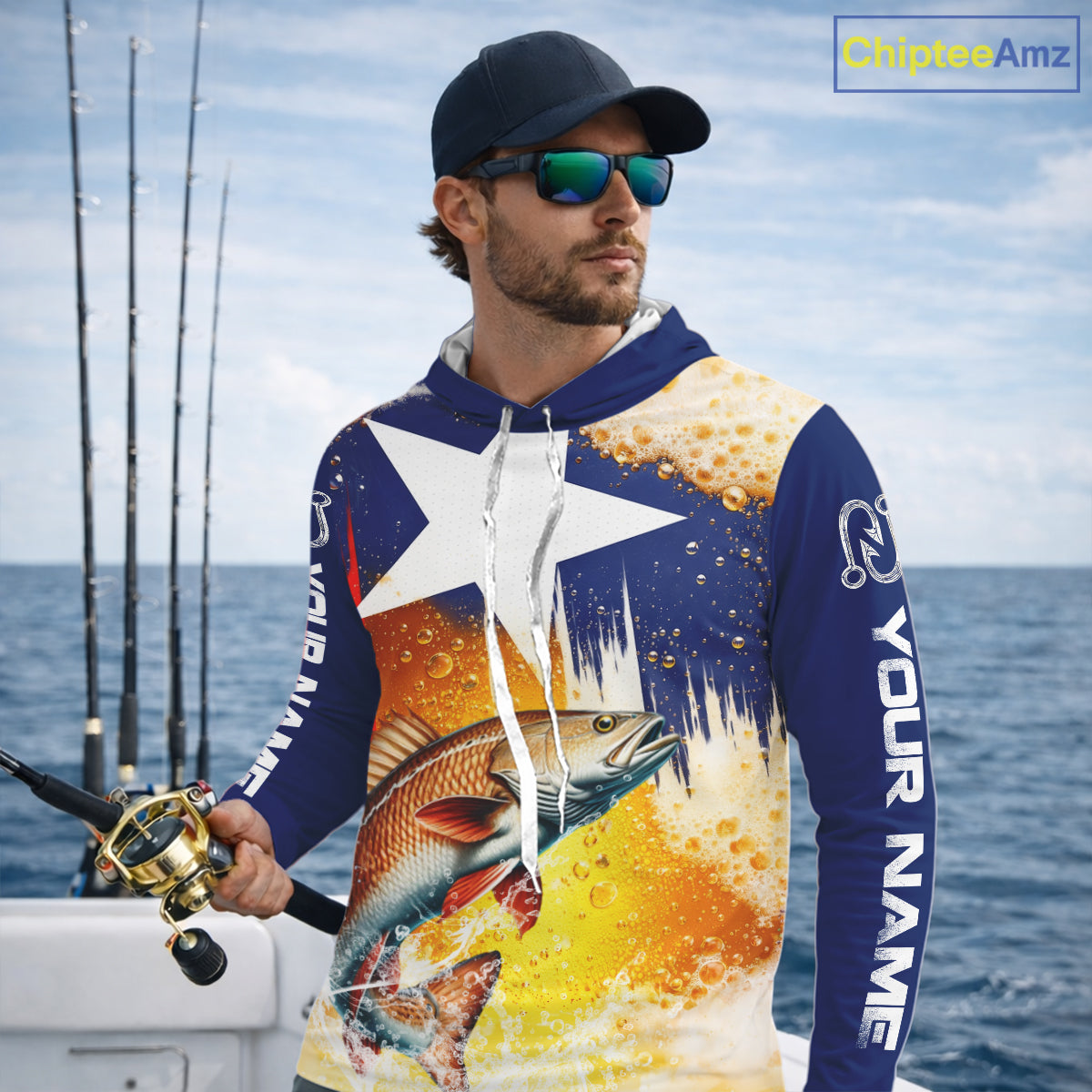 Custom Texas Flag Redfish Fishing Shirts, Funny Fishing Beer Shirts Long Sleeve Hooded For Team NBT619