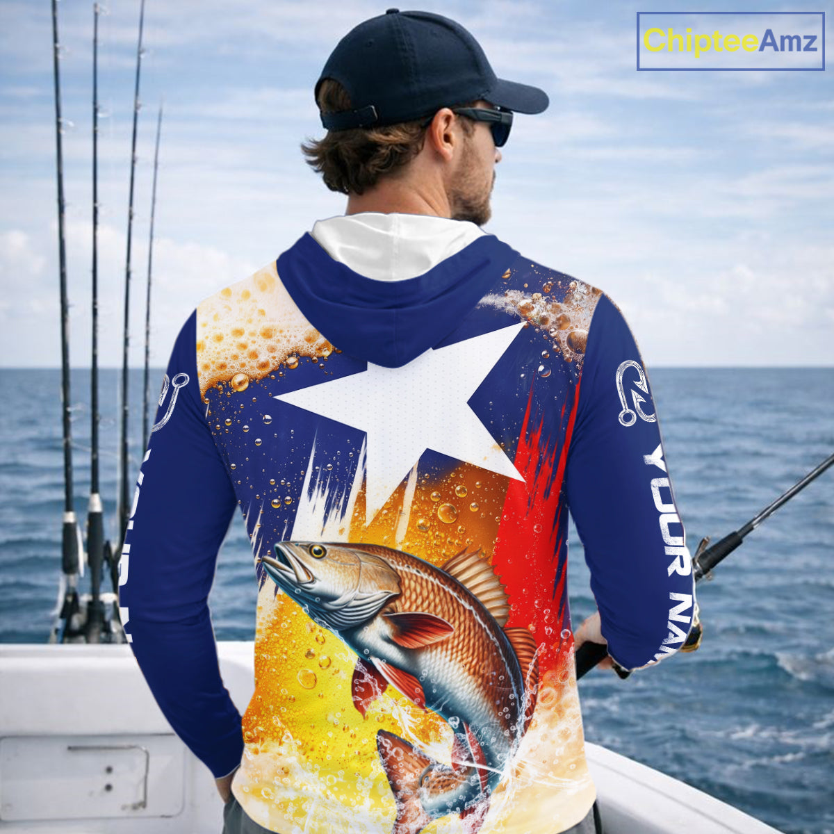 Custom Texas Flag Redfish Fishing Shirts, Funny Fishing Beer Shirts Long Sleeve Hooded For Team NBT619
