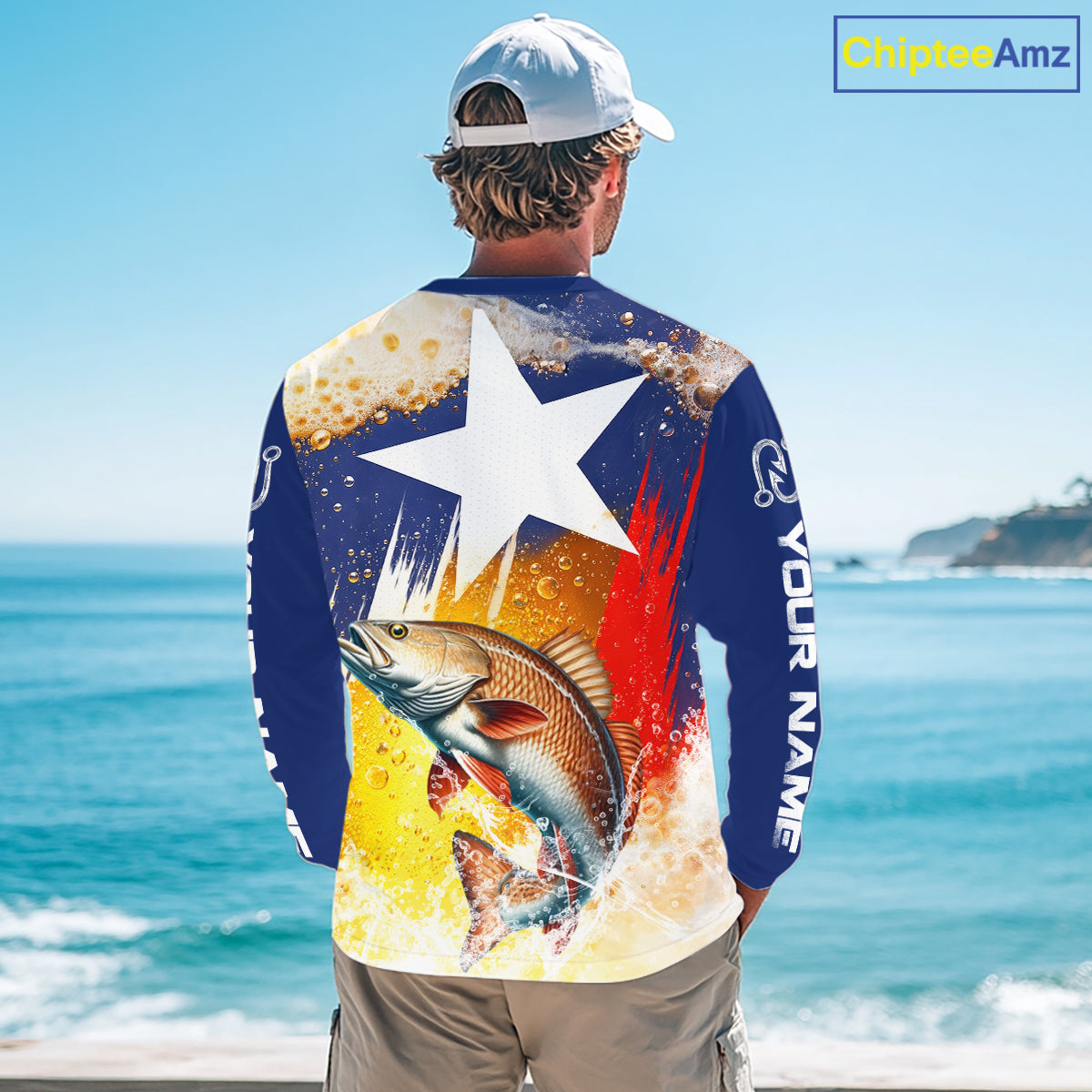 Custom Texas Flag Redfish Fishing Shirts, Funny Fishing Beer Shirts Long Sleeve For Team NBT619