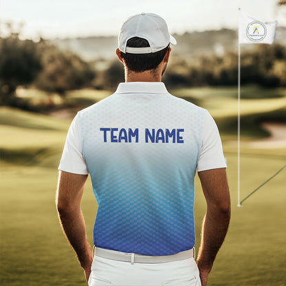 Blue White Mens Polo Golf  Shirts Custom Name Golf Shirt For Men, Golf Team Clothes NBT504