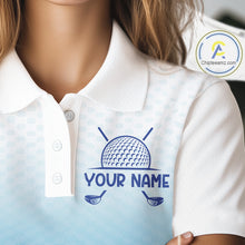 Load image into Gallery viewer, Blue White Womens Polo Golf  Shirts Custom Name Golf Shirt For Women, Golf Team Clothes NBT504