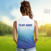 Load image into Gallery viewer, Blue White Womens Sleeveless Polo Golf  Shirts Custom Name Golf Shirt For Women, Golf Team Clothes NBT504