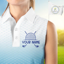 Load image into Gallery viewer, Blue White Womens Sleeveless Polo Golf  Shirts Custom Name Golf Shirt For Women, Golf Team Clothes NBT504