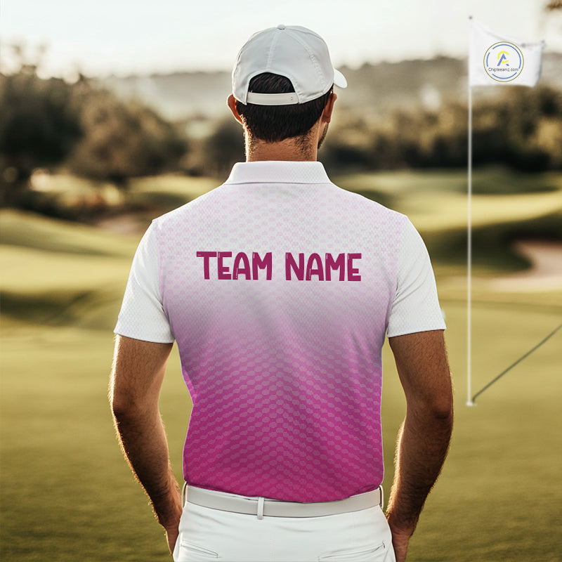 Pink White Mens Polo Golf  Shirts Custom Name Golf Shirt For Men, Golf Team Clothes NBT505
