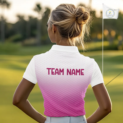 Pink White Mens Polo Golf  Shirts Custom Name Golf Shirt For Men, Golf Team Clothes NBT505