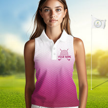 Load image into Gallery viewer, Pink White Womens Sleeveless Polo Golf  Shirts Custom Name Golf Shirt For Women, Golf Team Clothes NBT505