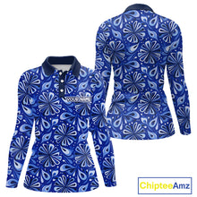 Load image into Gallery viewer, Womens Golf Polo Shirts Custom Name Blue Geometric Floral Pattern, Team Golf Shirt NBT512