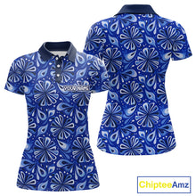 Load image into Gallery viewer, Womens Golf Polo Shirts Custom Name Blue Geometric Floral Pattern, Team Golf Shirt NBT512