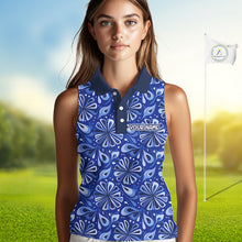 Load image into Gallery viewer, Womens Sleeveless Golf Polo Shirts Custom Name Blue Geometric Floral Pattern, Team Golf Shirt NBT512