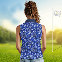 Load image into Gallery viewer, Womens Sleeveless Golf Polo Shirts Custom Name Blue Geometric Floral Pattern, Team Golf Shirt NBT512