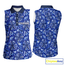 Load image into Gallery viewer, Womens Sleeveless Golf Polo Shirts Custom Name Blue Geometric Floral Pattern, Team Golf Shirt NBT512