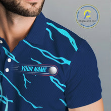 Load image into Gallery viewer, Close-up UPF polyester fabric golf balls blue flame custom golf shirt moisture-wicking