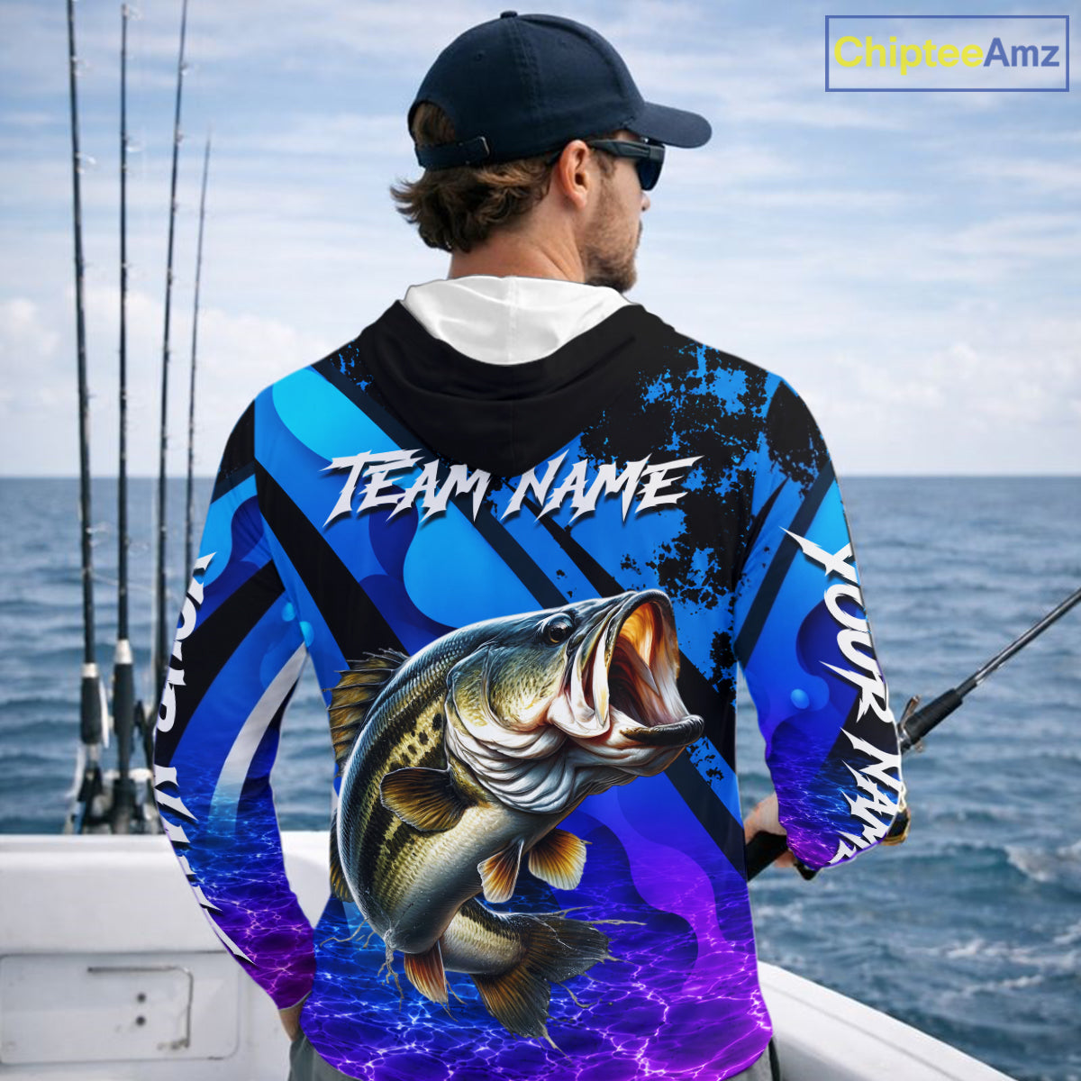 Personalized Purple Water Surface Largemouth Bass Long Sleeve Hooded Fishing Shirts, Bass Fishing Jerseys NBT1000