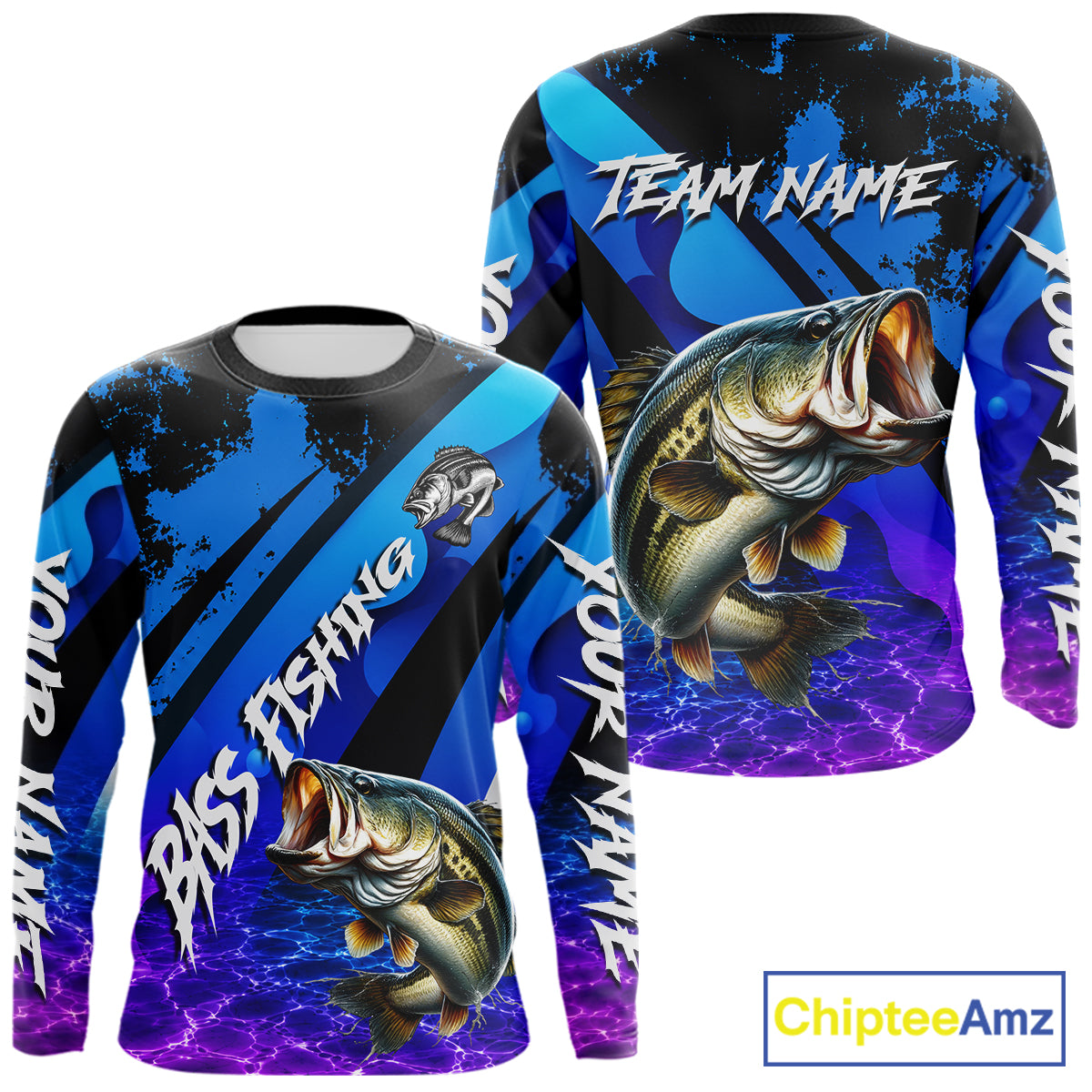Personalized Purple Water Surface Largemouth Bass Long Sleeve Fishing Shirts, Bass Fishing Jerseys NBT1000