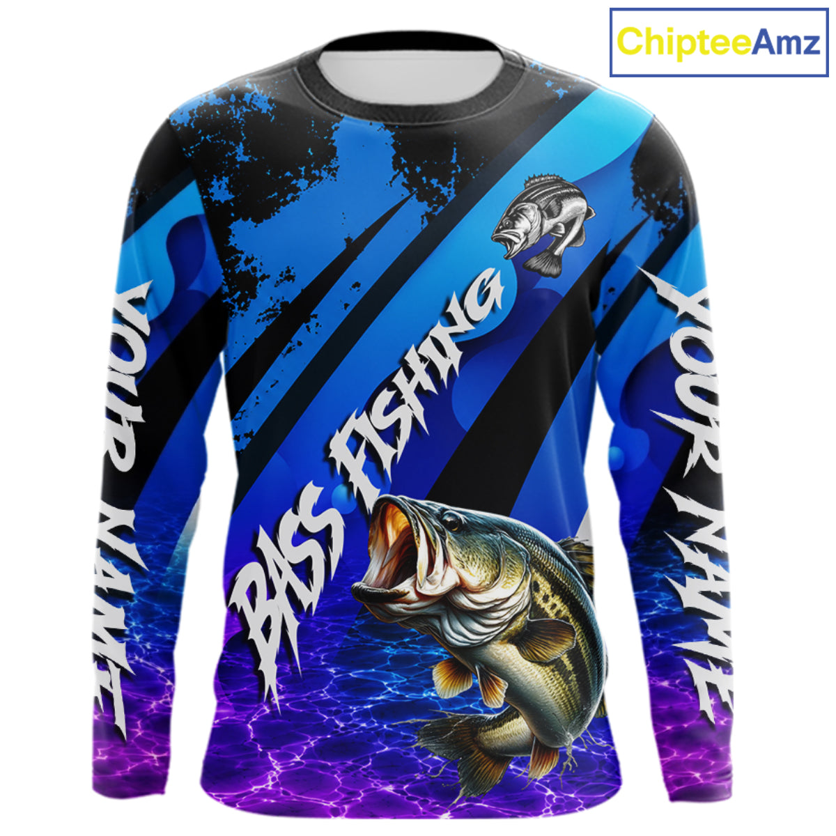 Personalized Purple Water Surface Largemouth Bass Long Sleeve Fishing Shirts, Bass Fishing Jerseys NBT1000