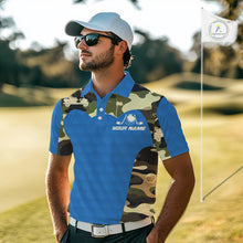 Load image into Gallery viewer, Blue Camo Mens Golf Polo Shirts Custom Golf Outfit For Mens, Team Golf Shirts NBT632