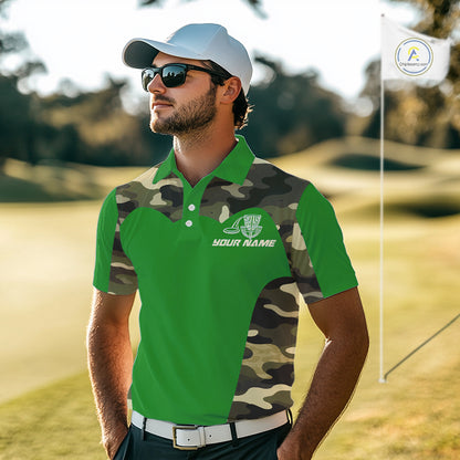 Mens Disc Golf Polo Shirt Custom Name Camo Disc Golf Basket, Personalized Disc Golf Shirts|Green NBT641