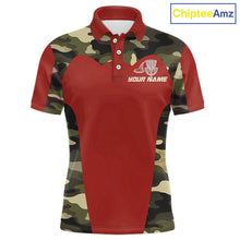 Load image into Gallery viewer, Mens Disc Golf Polo Shirt Custom Name Camo Disc Golf Basket, Personalized Disc Golf Shirts|Red NBT642