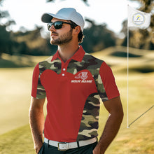 Load image into Gallery viewer, Mens Disc Golf Polo Shirt Custom Name Camo Disc Golf Basket, Personalized Disc Golf Shirts|Red NBT642