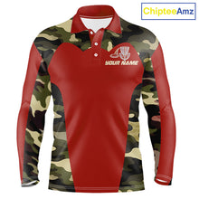 Load image into Gallery viewer, Mens Disc Golf Polo Shirt Custom Name Camo Disc Golf Basket, Personalized Disc Golf Shirts|Red NBT642