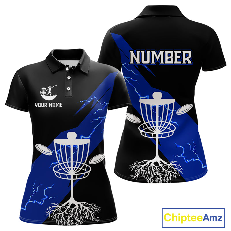 Blue Womens Disc Golf Polo Shirts Custom Thunder Lightning Team Disc Golf Jerseys, Disc Golf Gifts NBT649