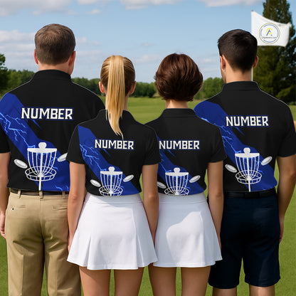 Blue Womens Disc Golf Polo Shirts Custom Thunder Lightning Team Disc Golf Jerseys, Disc Golf Gifts NBT649