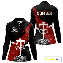 Load image into Gallery viewer, Red Womens Disc Golf Polo Shirts Custom Thunder Lightning Team Disc Golf Jerseys, Disc Golf Gifts NBT650