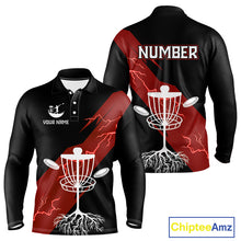 Load image into Gallery viewer, Red Mens Disc Golf Polo Shirts Custom Thunder Lightning Team Disc Golf Jerseys, Disc Golf Gifts NBT650