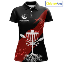 Load image into Gallery viewer, Red Womens Disc Golf Polo Shirts Custom Thunder Lightning Team Disc Golf Jerseys, Disc Golf Gifts NBT650