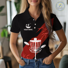 Load image into Gallery viewer, Red Womens Disc Golf Polo Shirts Custom Thunder Lightning Team Disc Golf Jerseys, Disc Golf Gifts NBT650