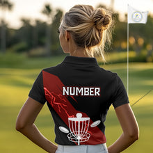 Load image into Gallery viewer, Red Womens Disc Golf Polo Shirts Custom Thunder Lightning Team Disc Golf Jerseys, Disc Golf Gifts NBT650
