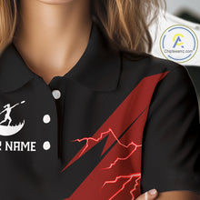 Load image into Gallery viewer, Red Womens Disc Golf Polo Shirts Custom Thunder Lightning Team Disc Golf Jerseys, Disc Golf Gifts NBT650