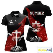 Load image into Gallery viewer, Red Womens Disc Golf Polo Shirts Custom Thunder Lightning Team Disc Golf Jerseys, Disc Golf Gifts NBT650