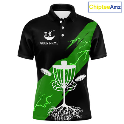 Green Mens Disc Golf Polo Shirts Custom Thunder Lightning Team Disc Golf Jerseys, Disc Golf Gifts NBT651