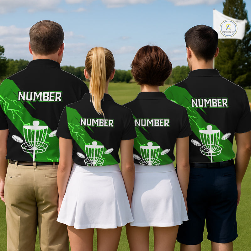 Green Womens Disc Golf Polo Shirts Custom Thunder Lightning Team Disc Golf Jerseys, Disc Golf Gifts NBT651