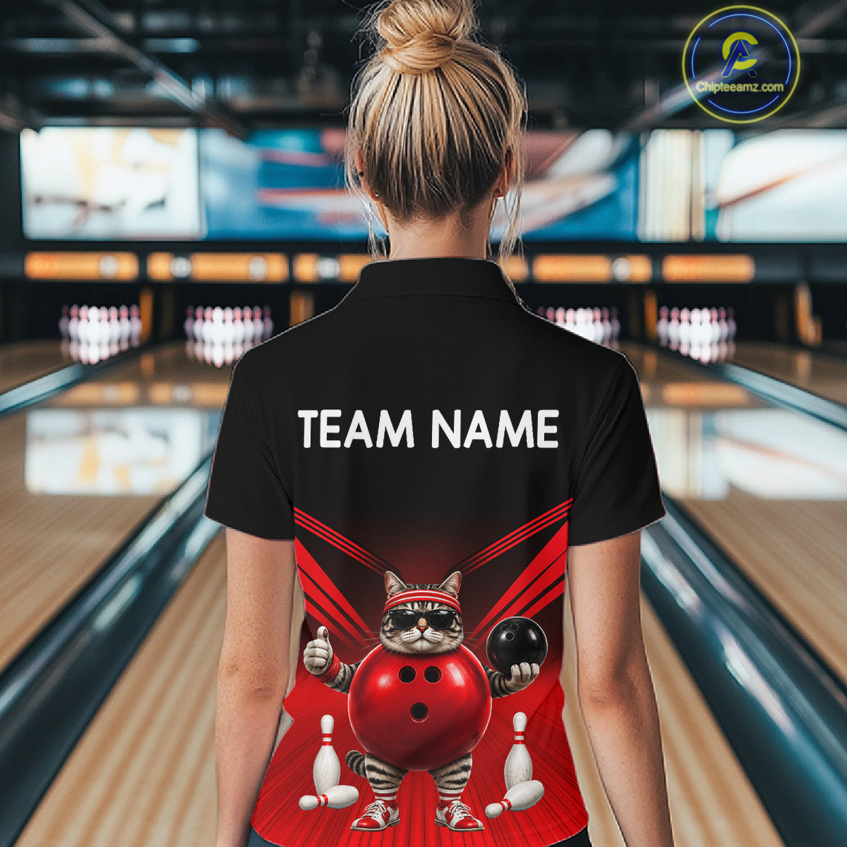 Red Cat Funny Bowling Shirt For Women, Bowling Tournament Polo & 1/4 Zip Bowling Team Shirts NBT1005