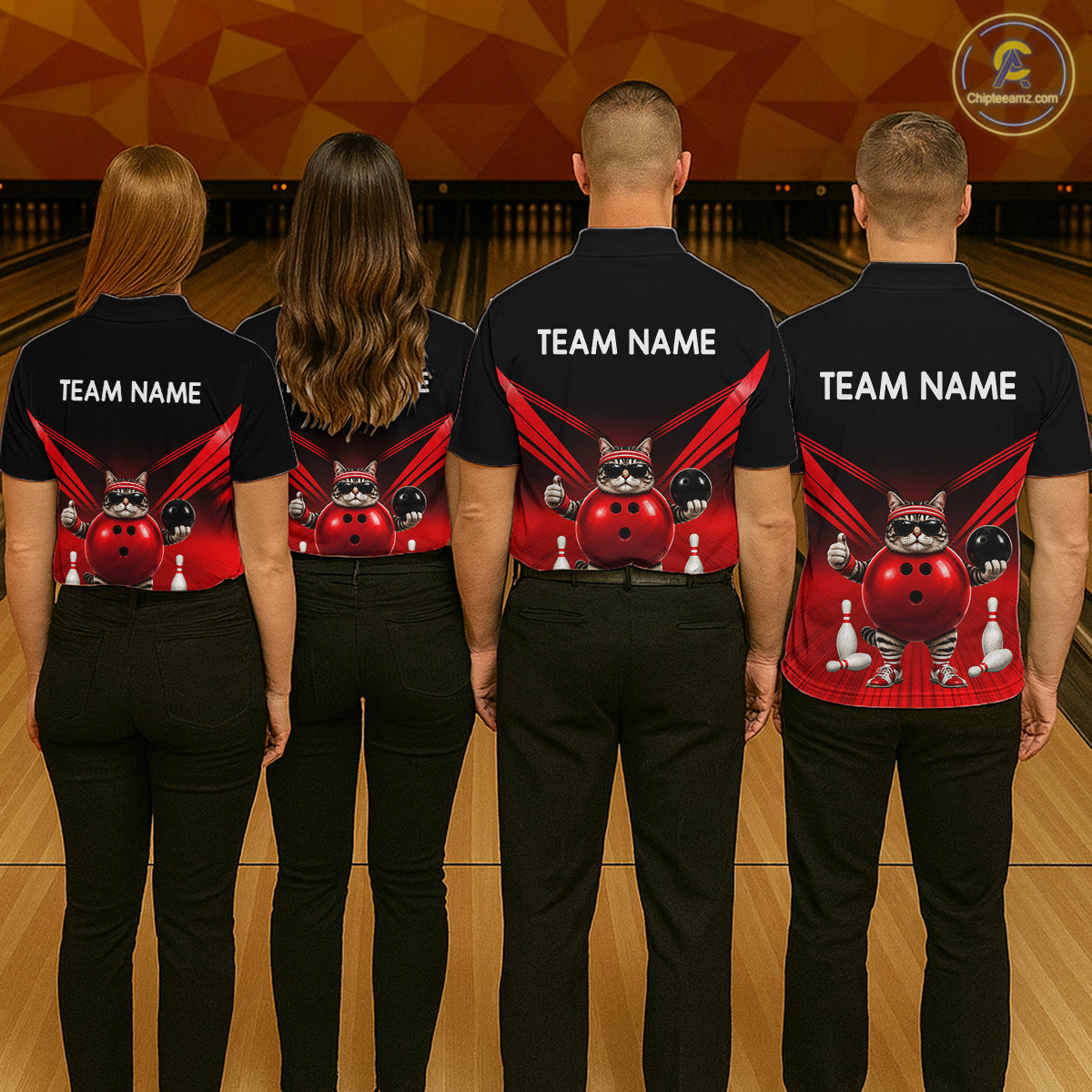 Red Cat Funny Bowling Shirt For Men, Bowling Tournament Polo & 1/4 Zip Bowling Team Shirts NBT1005