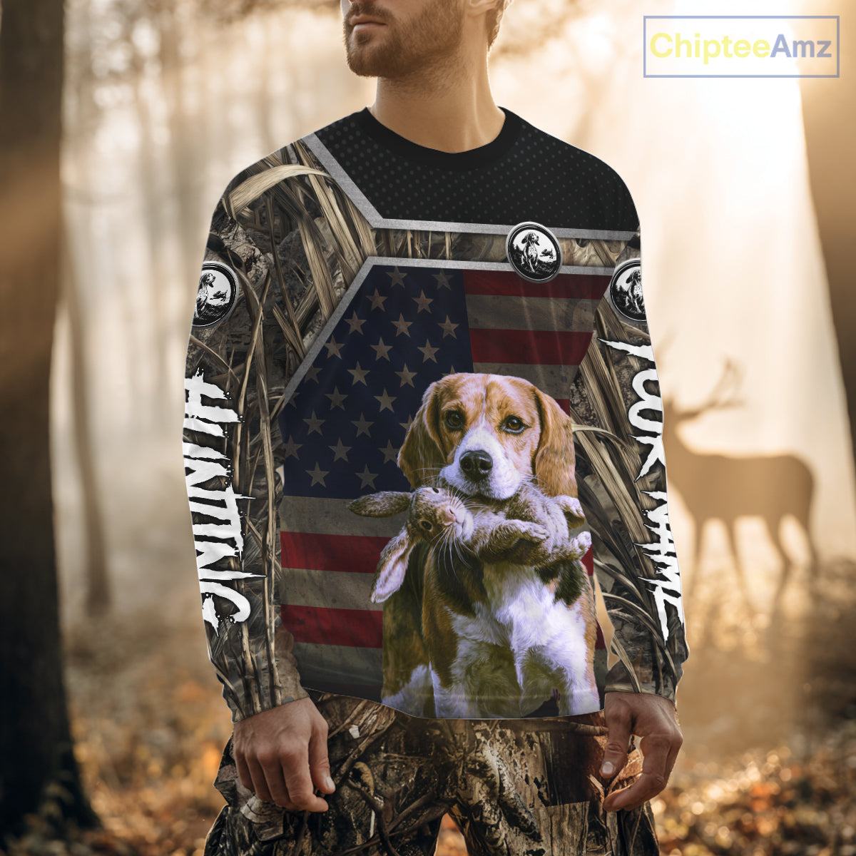 Custom Camouflage Rabbit Hunting Beagle Dog US Flag for Men, Rabbit Hunting Gifts NBT244