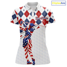 Load image into Gallery viewer, American Flag Golf Polo Shirt For Womens Patriotic White Golf Shirt 4th of July Golf Outfit Golf Gifts NBT520